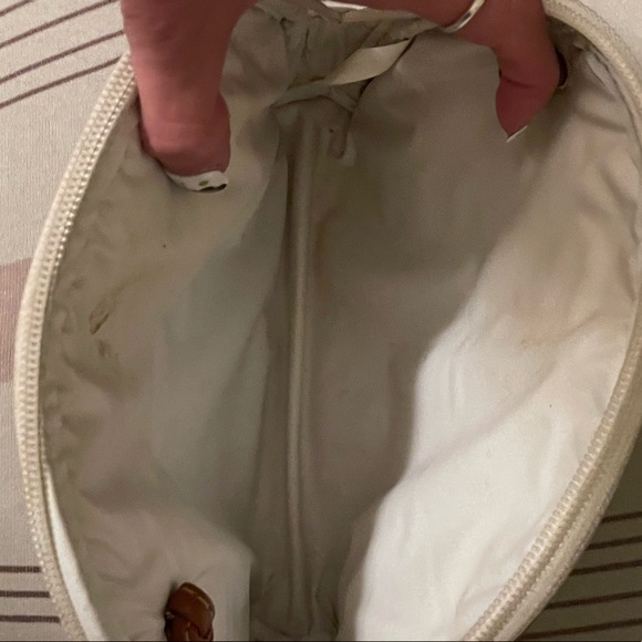 ALLAN EDWARD Vintage 80s Half Moon White & Brown Stripe Crossbody - Picture 8 of 13